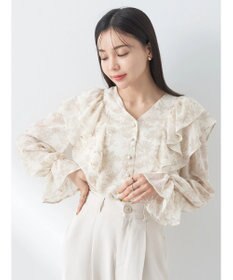 earth music&ecology 花柄ラッフルブラウス