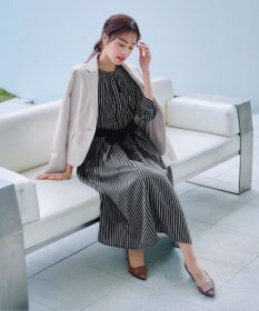 Tiaclasse 【2WAY・洗える】バンドカラーストライプリボンワンピース