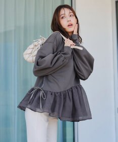 Tiaclasse 【洗える】ペプラムオーガンジーポンチトップス