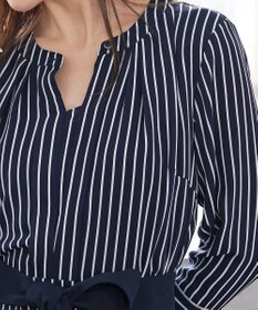 Tiaclasse 【2WAY・洗える】バンドカラーストライプリボンワンピース