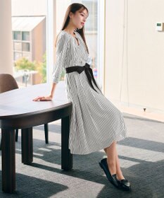 Tiaclasse 【2WAY・洗える】バンドカラーストライプリボンワンピース