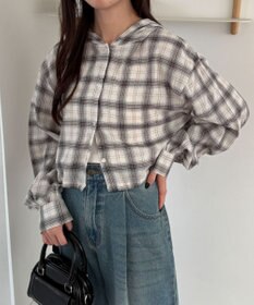 WEGO チェックショートフードシャツ