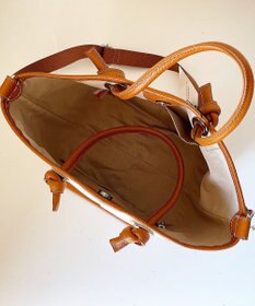 Hekhèr Le Style de Vie 【日本製 / 2WAY】コットンキャンバス×シュリンクレザー ノットハンドバッグ medium