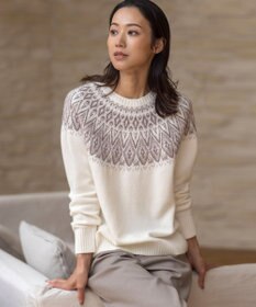 J.PRESS LADIES 【洗える】FAIR ISLE ラウンドネック ニット