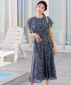 Tiaclasse L 【洗える】ペイズリー柄フレアスリーブワンピース