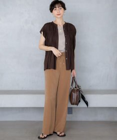 23区 L 【見上愛さん着用/Oggi10月号掲載/洗える】スエーディーサテン ワイド パンツ