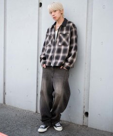 WEGO 【ユニセックス着用ITEM/MLサイズ展開】オンブレチェックシャツジャケット