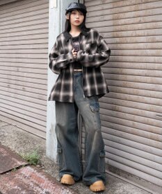 WEGO 【ユニセックス着用ITEM/MLサイズ展開】オンブレチェックシャツジャケット