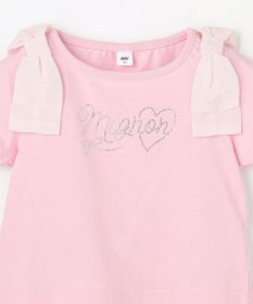 ANY KIDS 【綿100%】肩リボン×ラインストーンロゴ 半袖Tシャツ