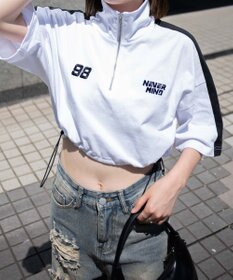 WEGO 刺繍ハーフジップT