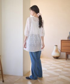 earth music&ecology パフスリーブ楊柳刺繍チュニック