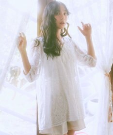 earth music&ecology パフスリーブ楊柳刺繍チュニック