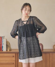 earth music&ecology パフスリーブ楊柳刺繍チュニック