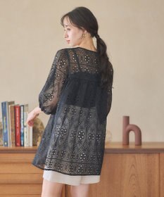 earth music&ecology パフスリーブ楊柳刺繍チュニック