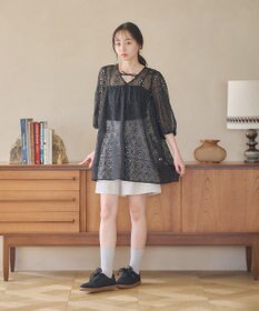 earth music&ecology パフスリーブ楊柳刺繍チュニック