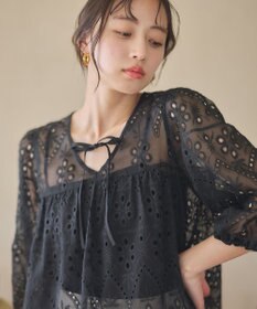 earth music&ecology パフスリーブ楊柳刺繍チュニック