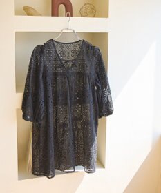 earth music&ecology パフスリーブ楊柳刺繍チュニック