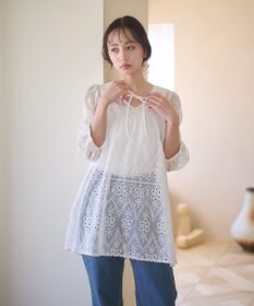 earth music&ecology パフスリーブ楊柳刺繍チュニック