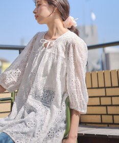 earth music&ecology パフスリーブ楊柳刺繍チュニック