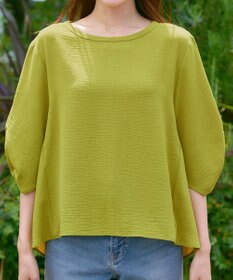 Tiaclasse 【洗える】麻調タックブラウス