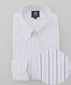 J.PRESS MEN 【PREMIUM PLEATS / 形態安定】スーピマコットンパナマストライプ ドレスシャツ / B.D. サックスブルー系1