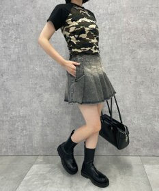 WEGO ヴィンテージウォッシュデニムプリーツスカパン