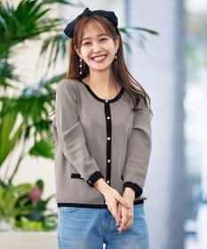 Tiaclasse 【洗える】フェイクリボンポケット付きカーディガン
