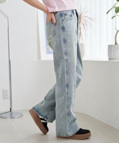 WEGO ペイントストレートデニムパンツ