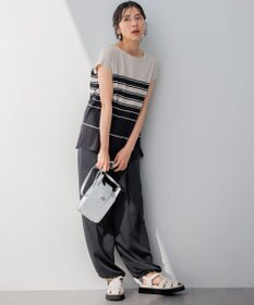 23区 L 【洗える】ランダムボーダー フレンチスリーブ カットソー