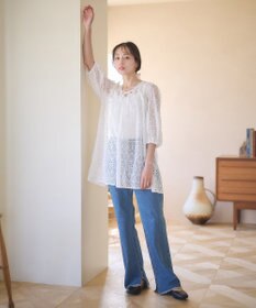 earth music&ecology パフスリーブ楊柳刺繍チュニック