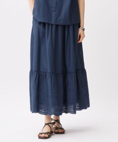 自由区 【カタログ掲載・接触冷感・洗える】エンブロイダリーローンティアード スカート コバルトブルー