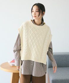 CRAFT STANDARD BOUTIQUE 洗える/2WAYケーブルニットリボンベスト