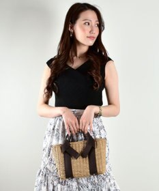 LA BAGAGERIE 【maison vert】 【ペーパー素材・多収納】リボンハンドル2WAYかごバッグ