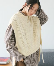 CRAFT STANDARD BOUTIQUE 洗える/2WAYケーブルニットリボンベスト