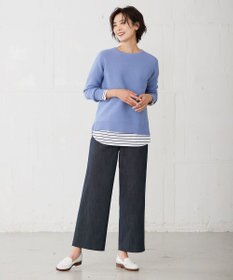 J.PRESS LADIES 【洗える】セルロースシャンブレー セミワイド マリン パンツ