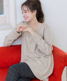 Tiaclasse L 【洗える】Vネックリブニットチュニック