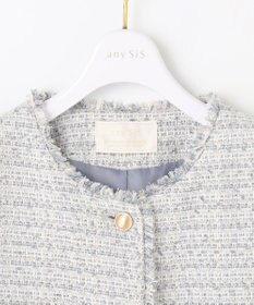 ANY SIS L ツイードノーカラーミドル ジャケット