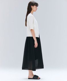 BEIGE， 【洗える】VALOIS / ジョーゼットトリム半袖カーディガン