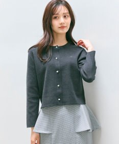 Feroux 胸元刺繍パールニット カーディガン グレー系