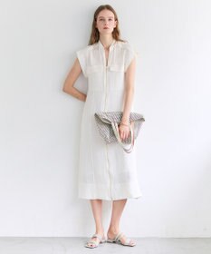 BEIGE， BERNARD / リネン混 フロントジップ スタンドカラードレス