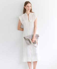 BEIGE， BERNARD / リネン混 フロントジップ スタンドカラードレス