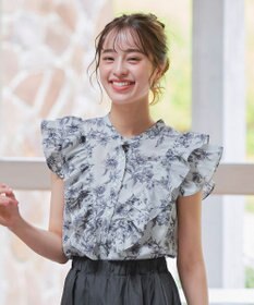 Tiaclasse 【新色追加・洗える】花柄フリルシャツブラウス