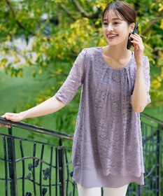 Tiaclasse 【洗える】スカラップレースチュニックブラウス