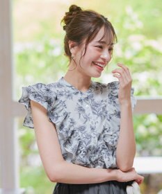 Tiaclasse 【新色追加・洗える】花柄フリルシャツブラウス