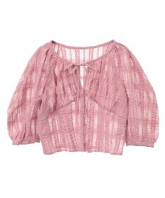 earth music&ecology シアーチェックパフスリーブブラウス