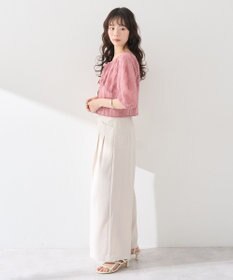 earth music&ecology シアーチェックパフスリーブブラウス