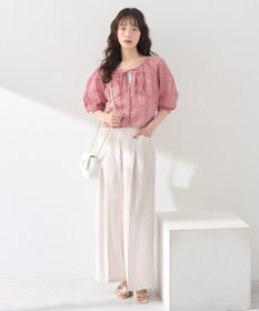 earth music&ecology シアーチェックパフスリーブブラウス