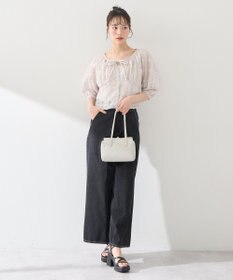 earth music&ecology シアーチェックパフスリーブブラウス