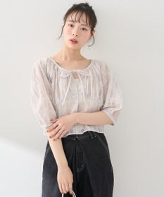 earth music&ecology シアーチェックパフスリーブブラウス