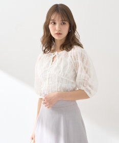 earth music&ecology シアーチェックパフスリーブブラウス